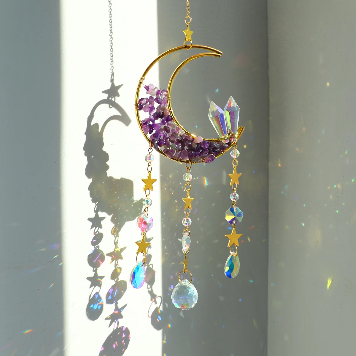 Suncatcher Moon Crystal łapacz snów Wind Chimes Prism Suncatcher Gold Sun Catchers okno wewnętrzne Rainbow dekoracje do przydomowego ogrodu