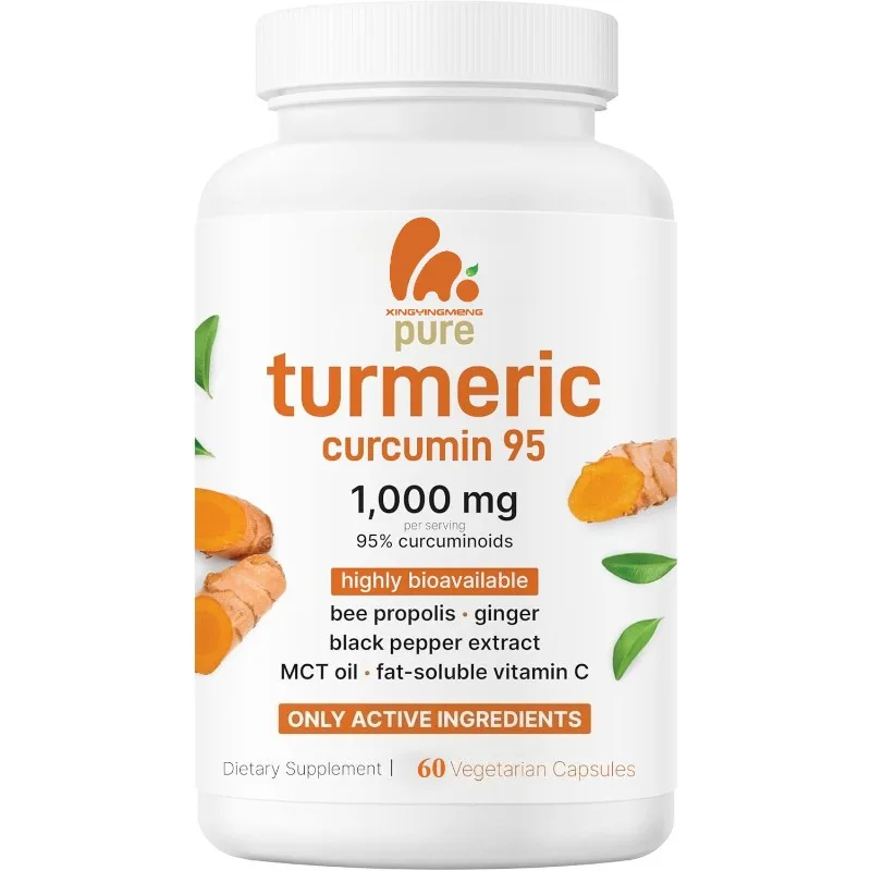 

Turmeric Curcumin Supplement 1000mg Contains 95% Curcumin Propolis, Mct Oil, Vitamin C, And Black Pepper -60 Vegetarian Capsules