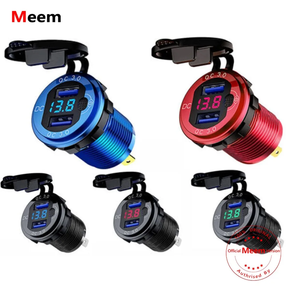 

Aluminum Dual USB Port Car Cigarette Lighter Socket Plug LED Voltmeter 12V-24V