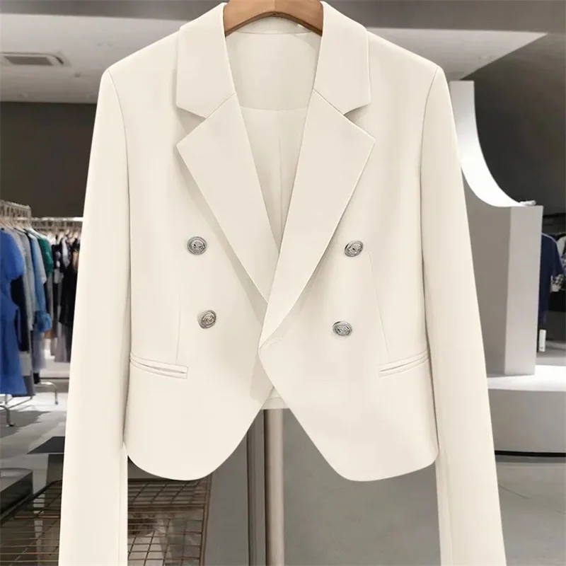 

2025 Female Leisure Short Tops Coat Spring Autumn Women Long Sleeves Blazer Jacket Korean Lady Fashion Solid Color Suit Outwear