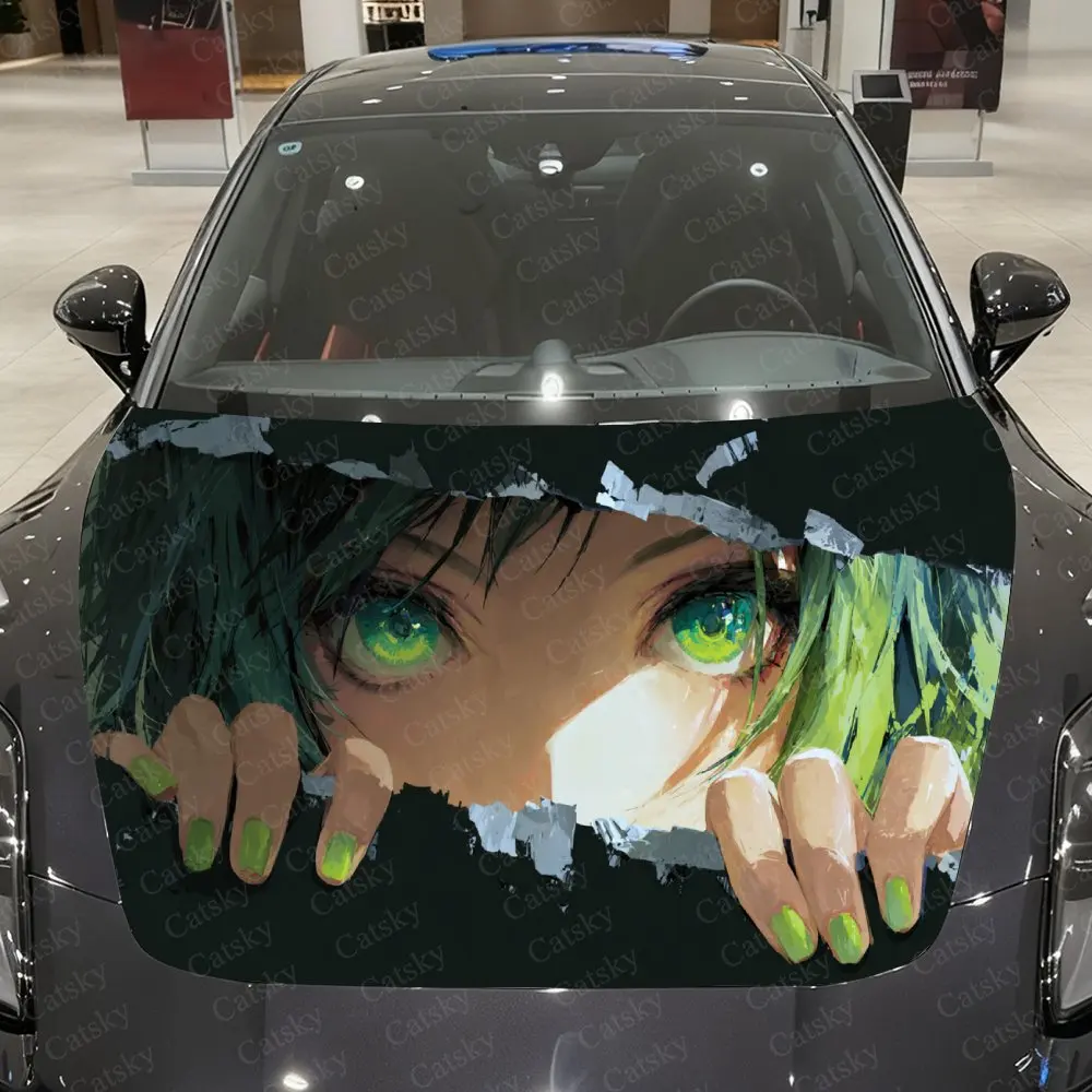 

Half-Hidden Anime Girl Car Vinyl Wrap, PVC Waterproof Car Hood Sticker, Self-Adhesive Scratch-Resistant Stickers