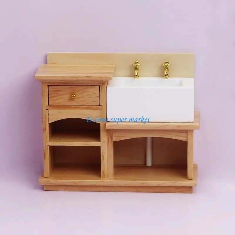

090B 1:12 Wash Basin Cabinet with Ceramic Hand Sink Miniature Simulation Furniture