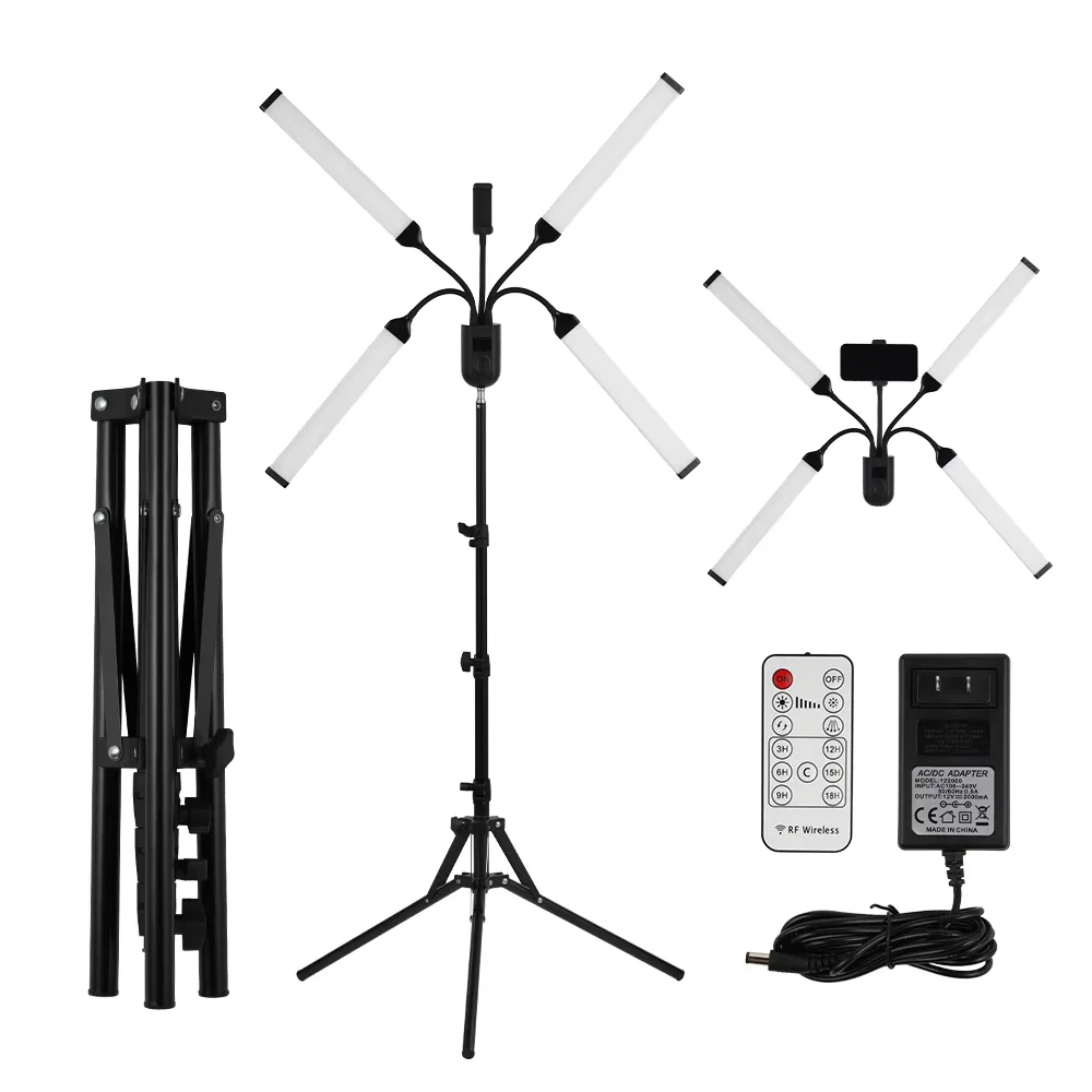 2/4/6 Arms LED Tube Light For Live Stream Camera Selfile Light Bi-color Dimmable With Phone Tripod Stand Holder