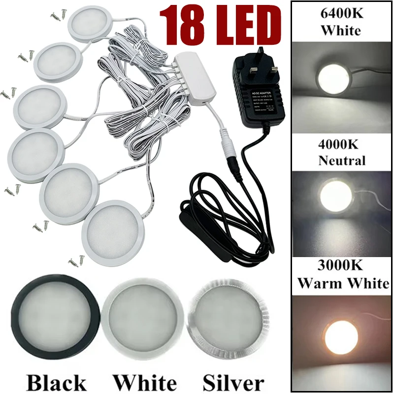 6 Pack 18 LED 12V Interior Spotlight Indoor Reading Lamps Ceiling Lighting With EU UK US Power Adapter For Cabinet RV Camper
