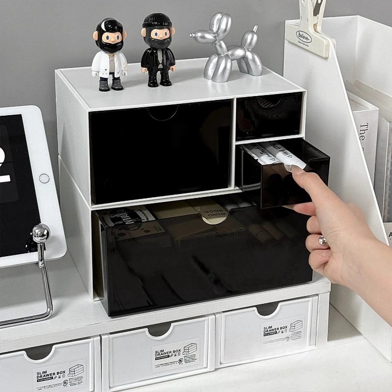 Desktop Cosmetic Organizer Case Set Table Makeup Storage Box Organizer Drawer Storage Box Desk Stationery Storage Rack Plastic