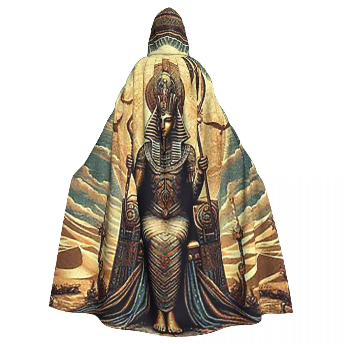 سلسلة الآلهة المصرية أوزوريس عباءة طويلة بقلنسوة الساحرة في القرون الوسطى زي تنكري معطف الهالوين للبالغين للجنسين