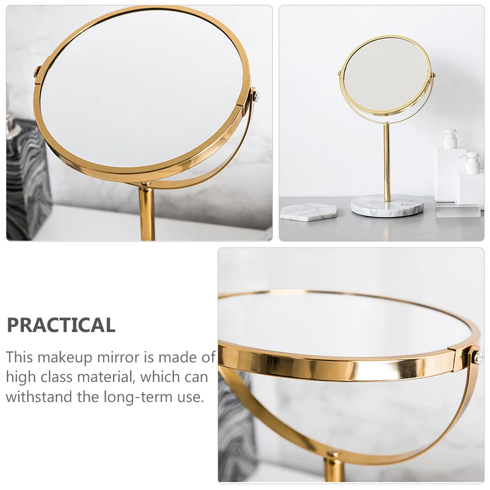 

1Pic Desktop Mirror Marble Style Base Golden Frame Multifunctional Compact Makeup Mirror High Reflectivity Smooth