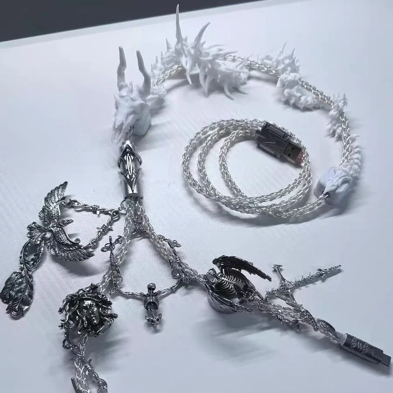 Bone Dragon Theme 8k Aviator Cable 1-to-2 Handmade Custom Decorative Mechanical Keyboard Type-c Cable Gaming Desk Decor