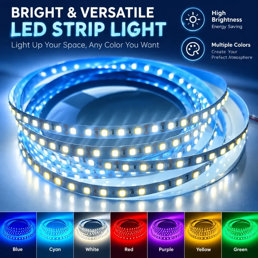 SMD2835 LED Strip Light 120LEDs/m 5M 12V 24V 220V Colorful Flexible Tape for TV Background Home Indoor Decor Decoration Lighting