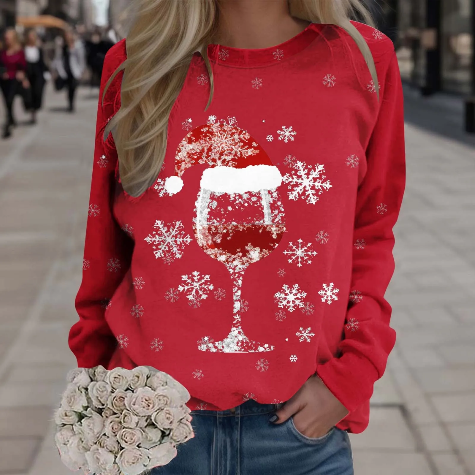 

Sweatshirt For Womens Merry Christmas Print O Neck Loose Fit Pullover Tops Xmas Snowflake Elk Long Sleeve Christmas Sweatshirts