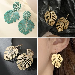 Bohemian Monstera Palm Tree Dangle Earrings For Women Gold Color Tropical Hollow Plant Leaves Big Earring Beach Brincos Gift