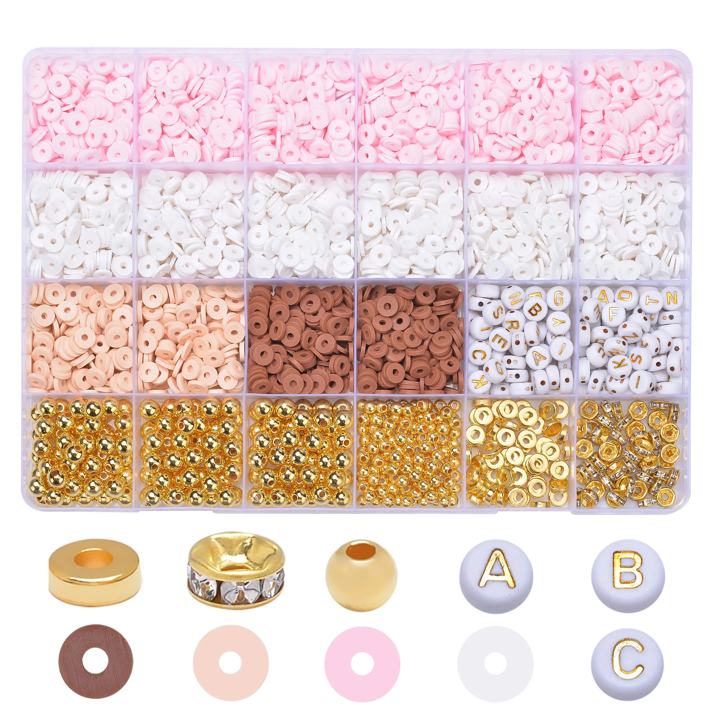 2700pcs Clay Beads for Jewelry Making Kit DIY Bracelet Necklace Plated Gold CCB Bead Set Letter Beads as Kid Camp Handmade Gift