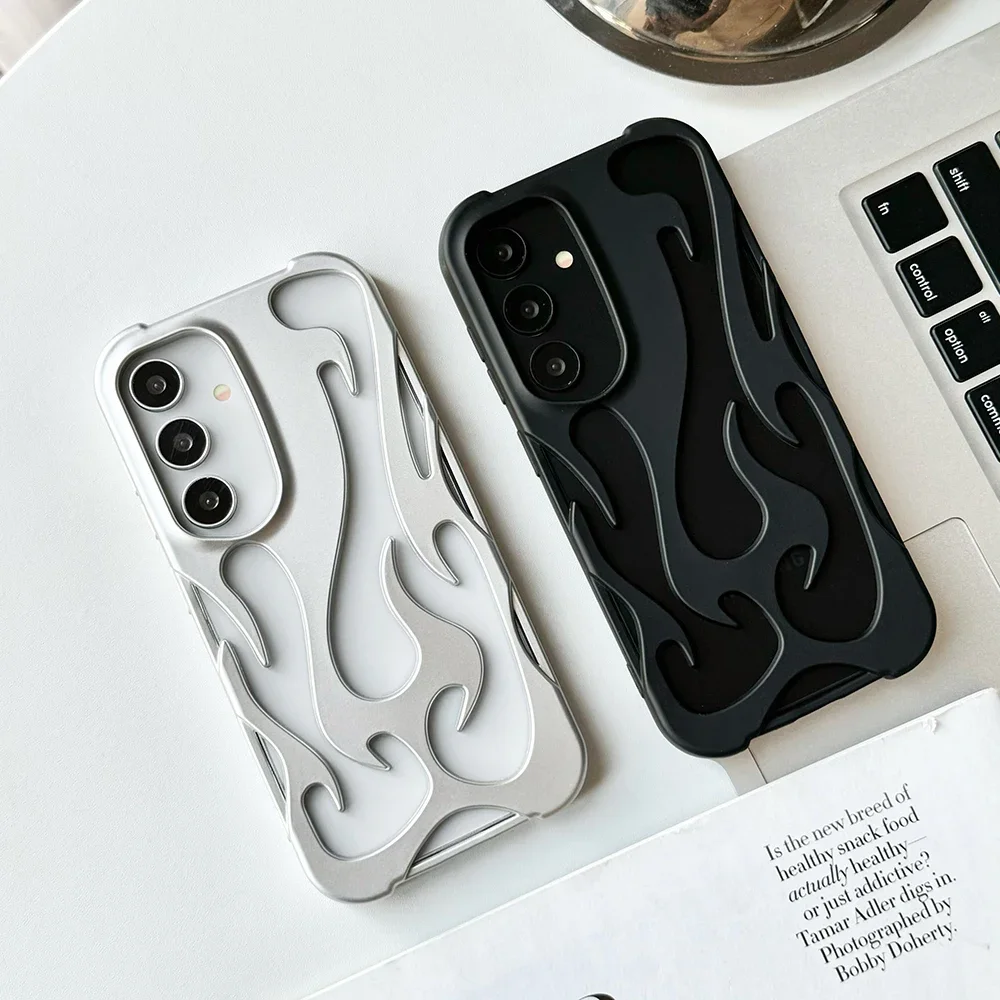For Samsung Galaxy S25 S24 S23 Ultra A55 A54 A15 A16 A26 A26 A56 5G Phone Case 3D Flame Hollow Out Matte Cover Protective Shell - náhled 4