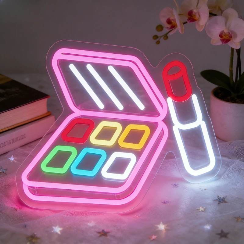 

Makeup Palette Neon Sign Lipstick LED Night Light Vanity Decor USB Aesthetic Room Bedroom Girls Gifts Home Wall Art Decoration