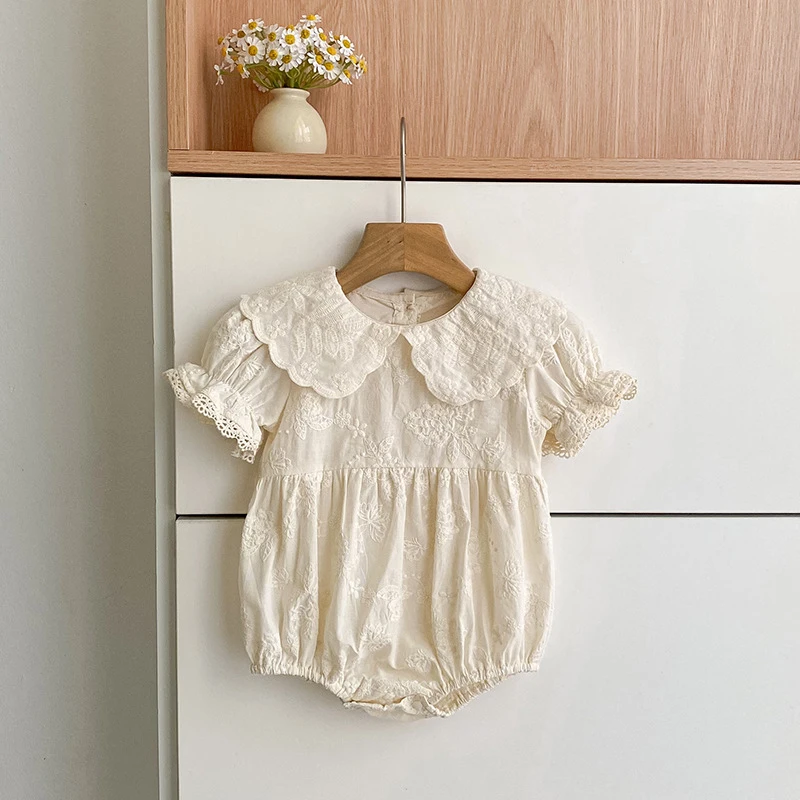 2026 Neuer Sommer-Strampler für Neugeborene, Kurzarm, Baumwolle, Bestickt, Koreanischer Stil, Süßer Kinder-Strampler, Dünne Outdoor-Kleidung – Detail 5