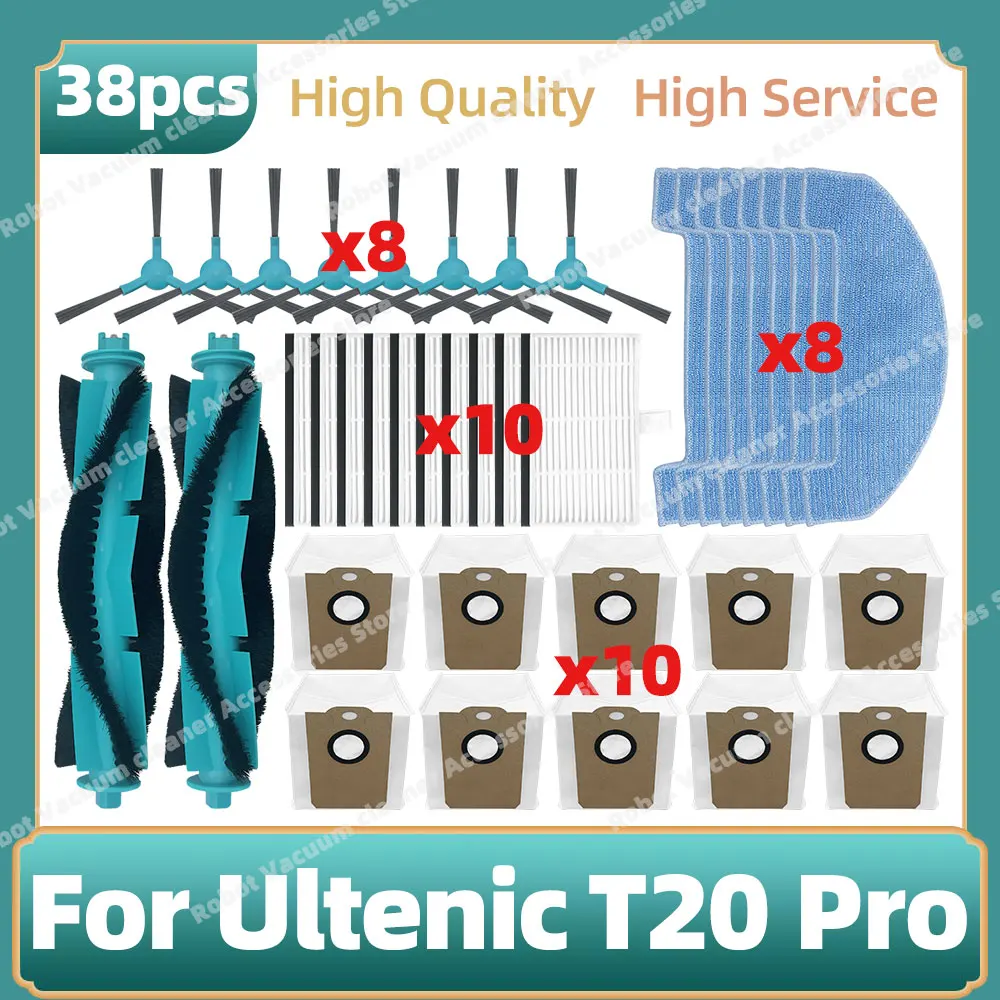 Compatible For Ultenic T20 Pro Parts Main Side Brush Hepa Filter Mop Cloth Dust Bag Replacement Accessories