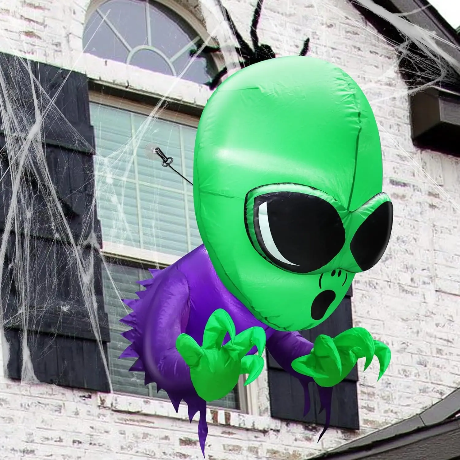 4 Ft Halloween Inflatables Outdoor Decorations Alien Broke Out from Window with Built-in LED Blow Up Toys for Scary Party Home