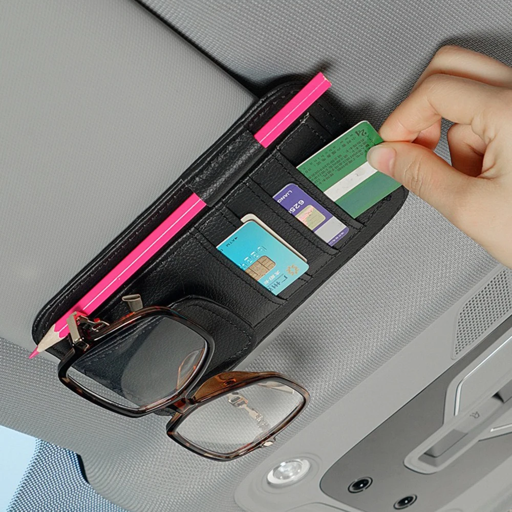Car Sun Visor Organizer Multi-Pocket Business Card Storage Management Sunglasses Holder Visor Accessories Auto Interior