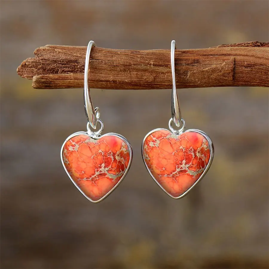 2pcs Retro Bohemian Style Heart-shaped Orange Dangle Earrings, Birthday Party Anniversary Gift Niche Style Hot List,jewelry