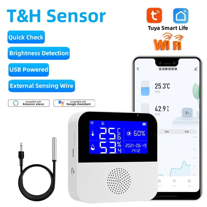 Tuya WiFi Temperature Humidity Sensor With External Probe LCD Screen Remote Monitor Indoor Thermometer Hygrometer Smart Life APP