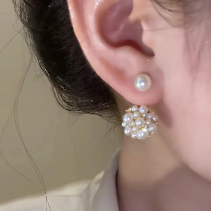 New Fashion Contracted Round Pearl Fine Earrings Joker Sweet Elegant Temperament Women Stud Earrings