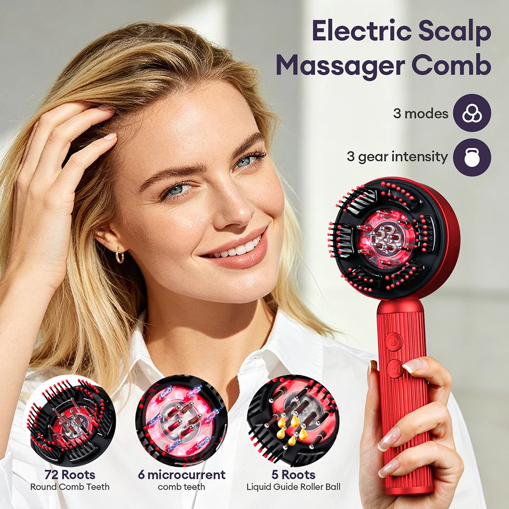 Electric Vibration Scalp Massager Comb Red Light Hair Massage Comb Scalp Oil Liquid Applicator for Hair Growth Anti Hair Loss