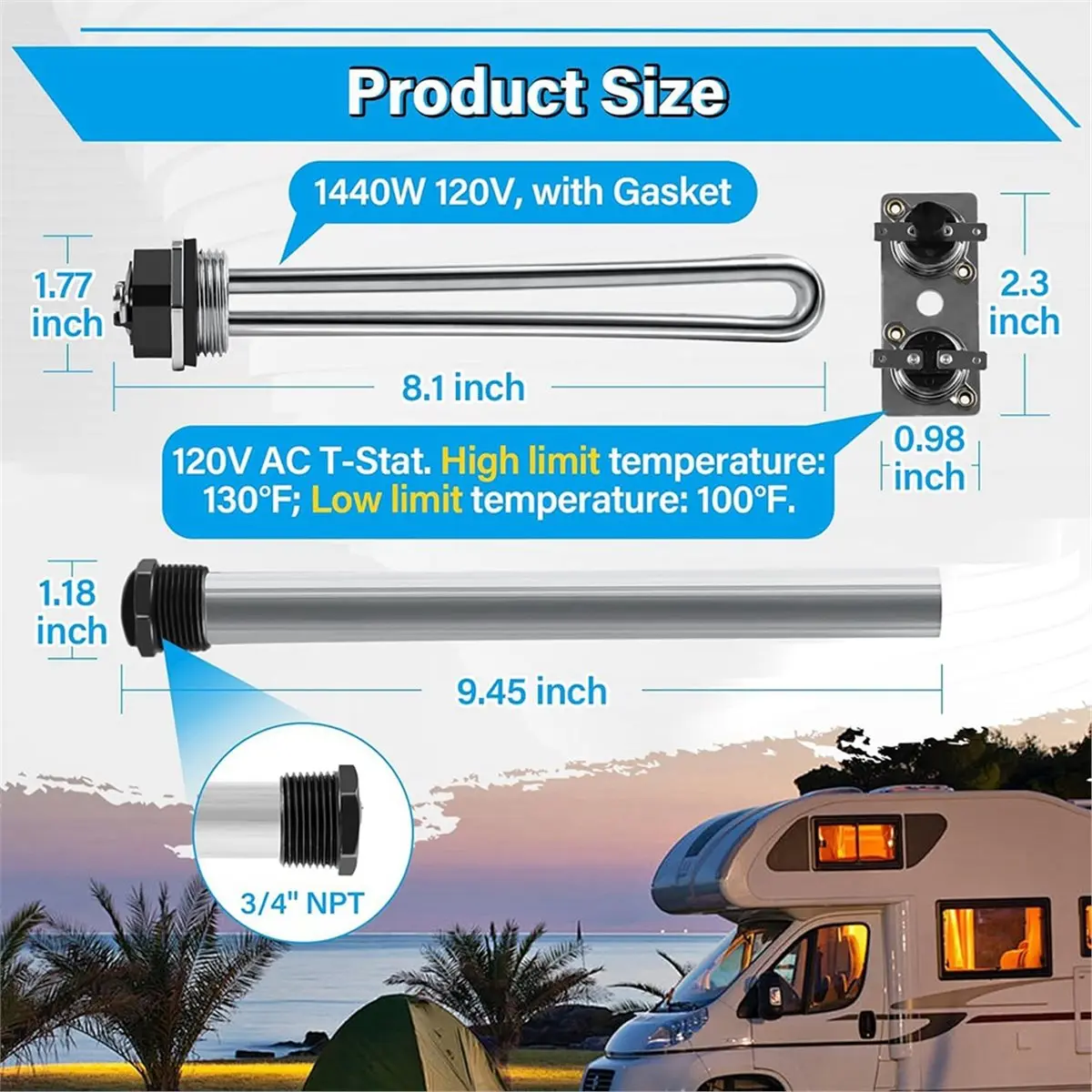 

Комплект нагревательных элементов для водонагревателей RV (A61K), совместимый с водонагревателями Suburban, включает магниевый анодный стержень и электрический нагревательный элемент.