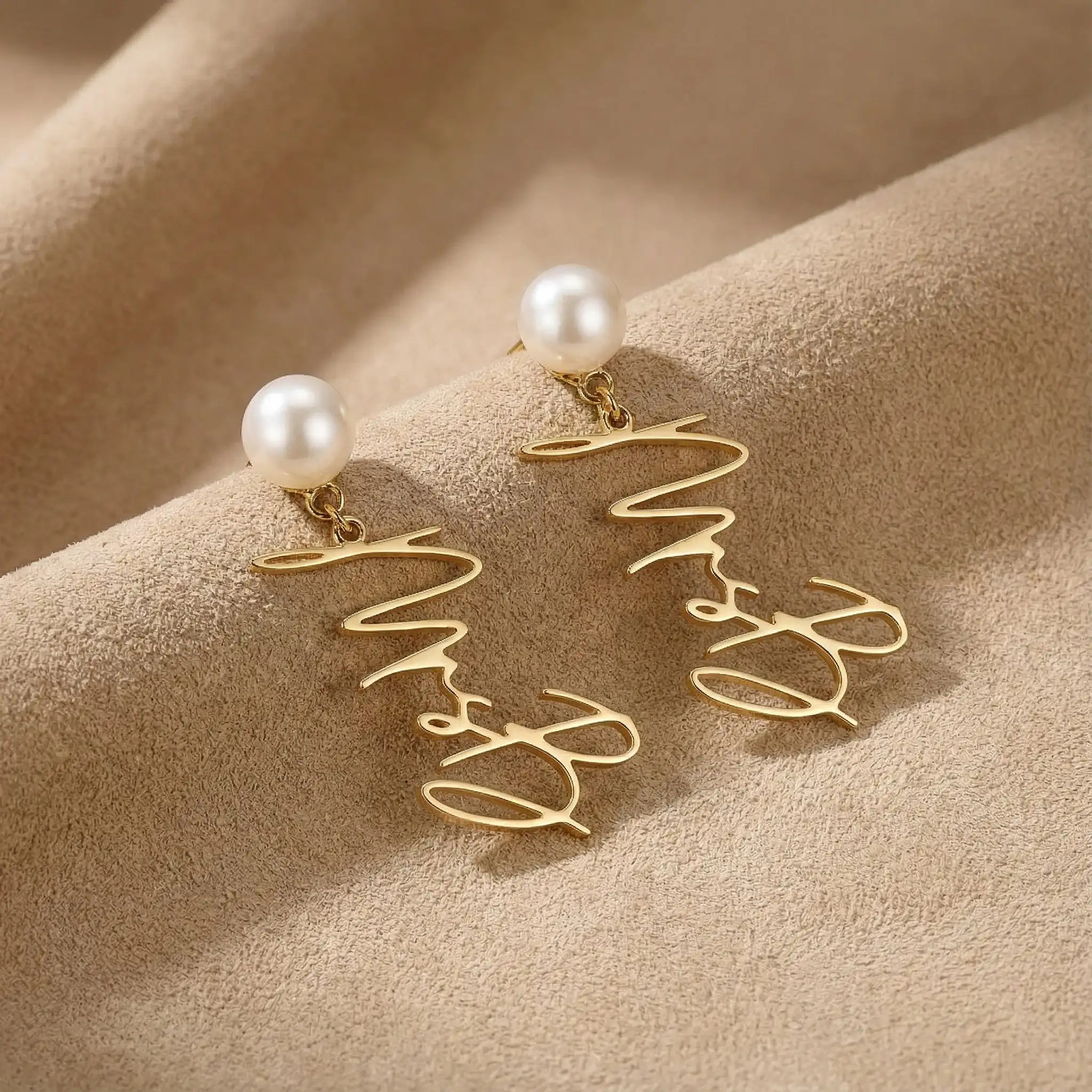 Women's Personalized Name Freshwater Pearl Drop Minimalist Earrings 18k Gold Plated Custom Dainty Jewelry Gift for Her