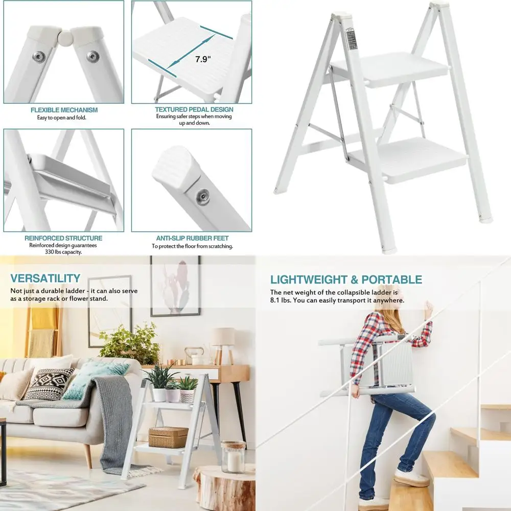 

Лестница-стремянка 2-ступенчатая, легкая, портативная, складная, прочная, из металла, с широкими нескользящими ступенями, для тяжелых нагрузок