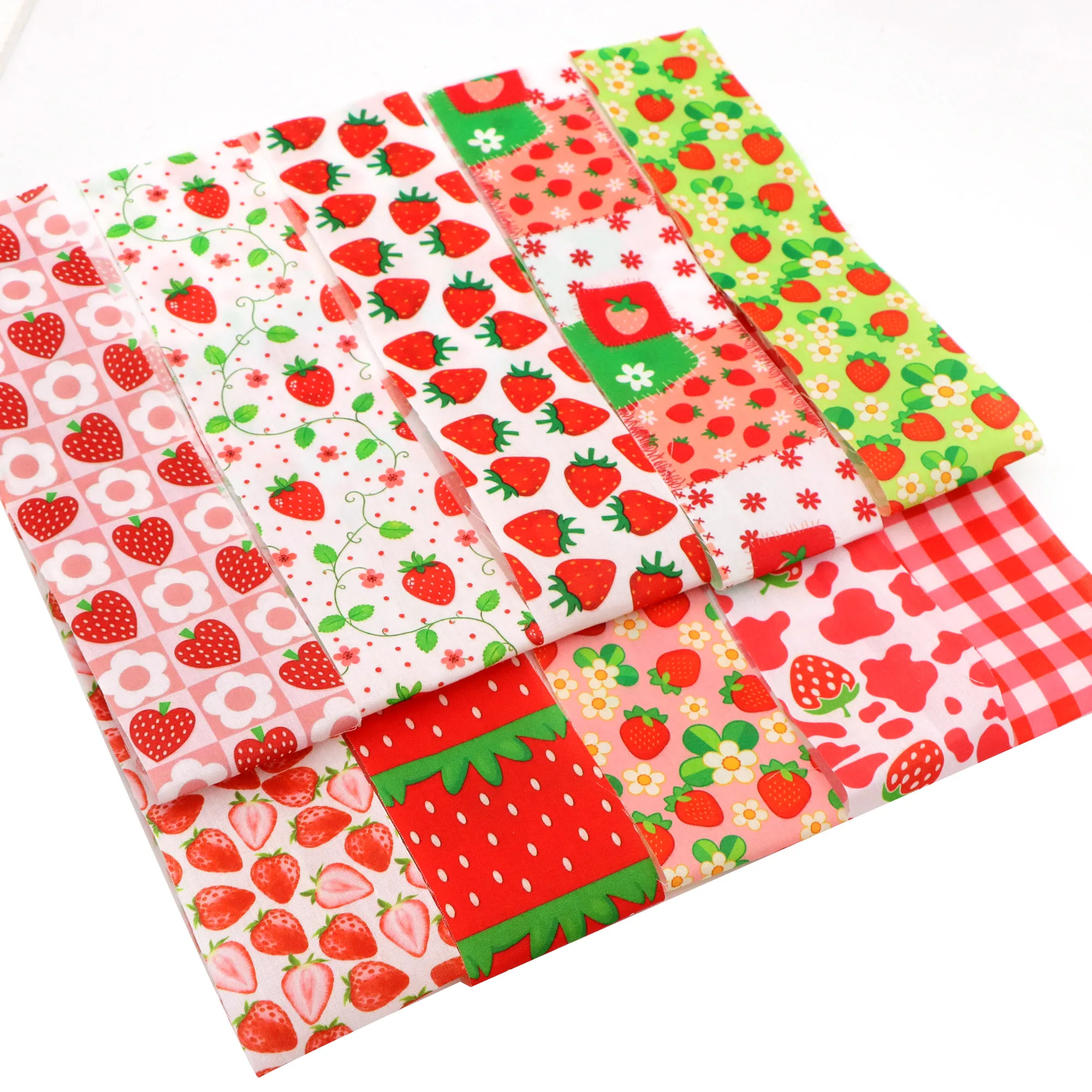 10pcs Strawberry Fabric Rolls Designed For Fabric Strips In a Jelly Roll Style, Each Measuring 2.5Inches Precut Quilting Squares