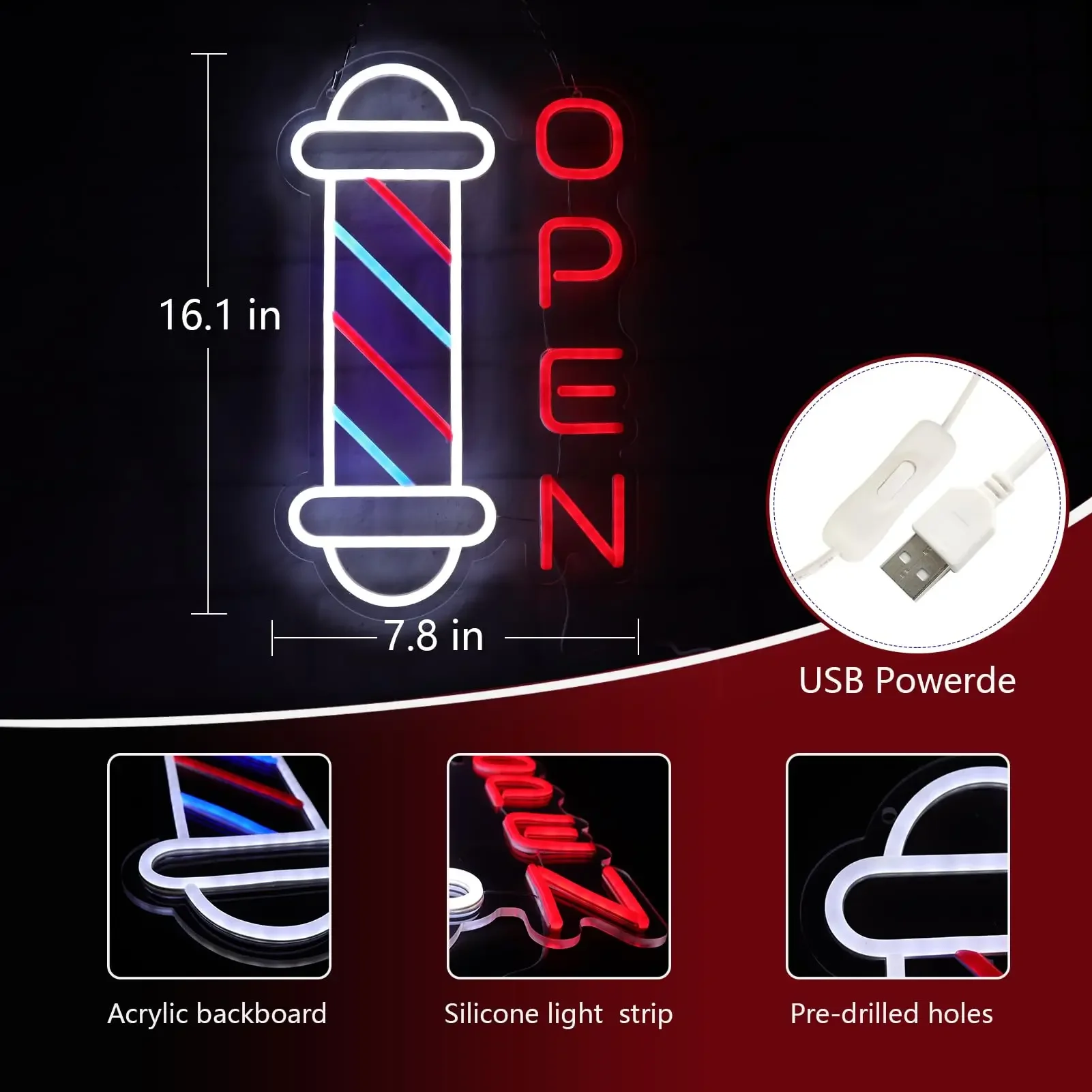 Imagem -04 - Led Neon Barber Shop Sinais para Wall Decor Quarto Adequado para Barbearias Hair Salon Art Presente Original para Cabeleireiro