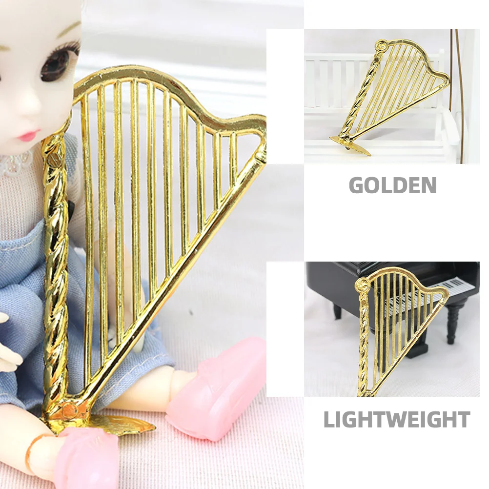 Mini Harp House Decor Ornament Adornment Toy Simulation Plastic Lifelike Instrument Model Musical Work