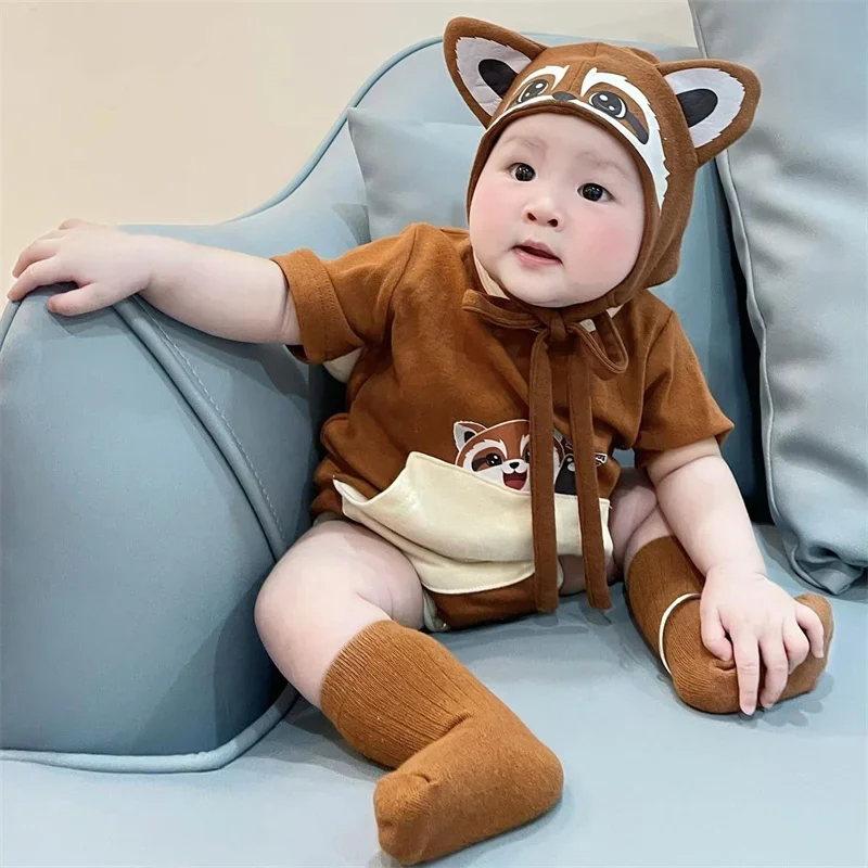 Summer Baby Clothes Korean Lovely Raccoon New Baby Boys Girl\'s One Piece Romper Funny  Bodysuit Infant Cotton Short Jumpsuit