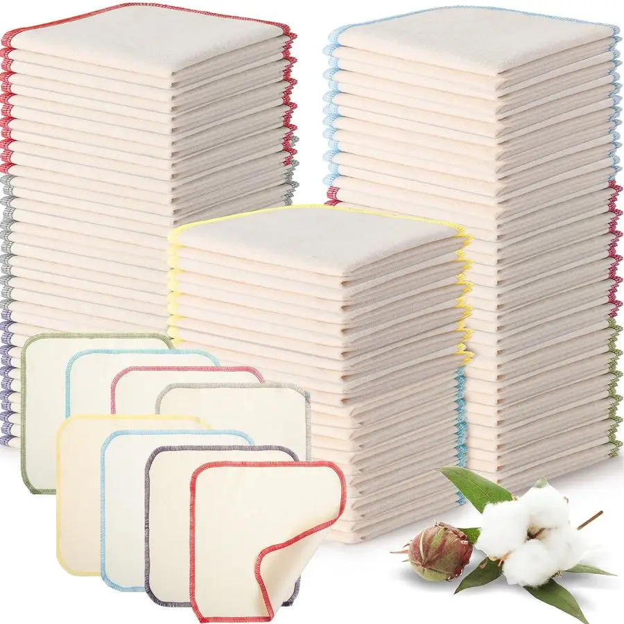 

96 шт. многоразовых фланелевых салфеток для младенцев, моющиеся, натуральные, неотбеленные, для лица, мягкие и прочные, 8 дюймов