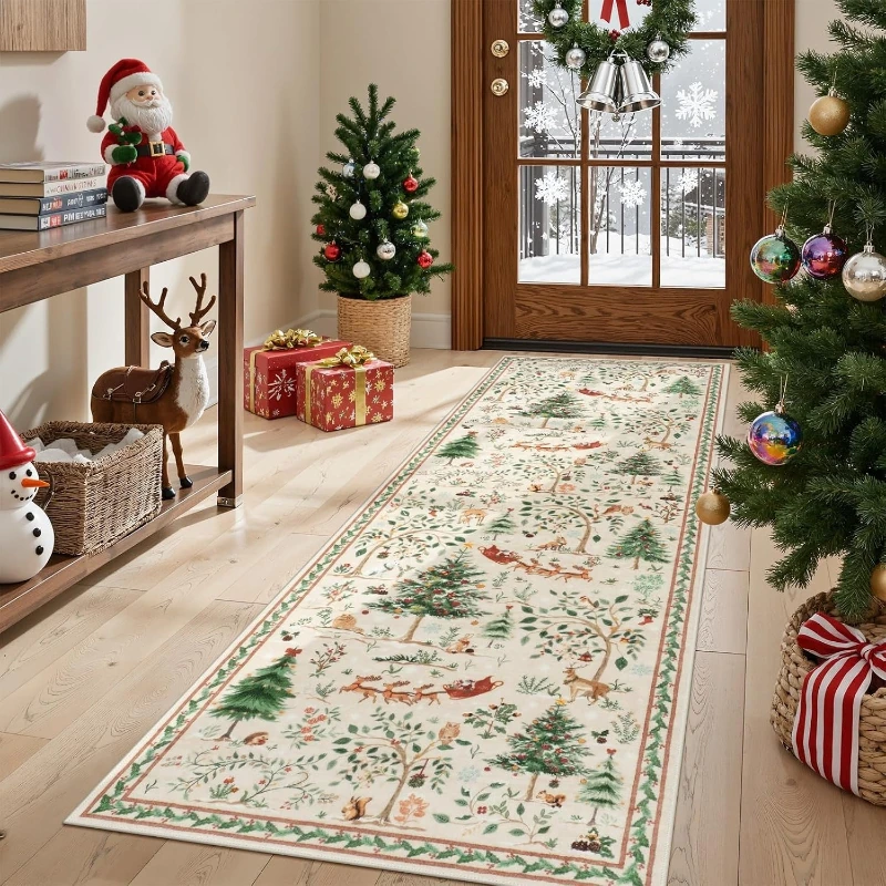 Corridor Carpet Hallway Long Rug Machine Washable Non-slip Floor Mat Christmas Tree Santa Claus Animal Print Carpets Home Decor
