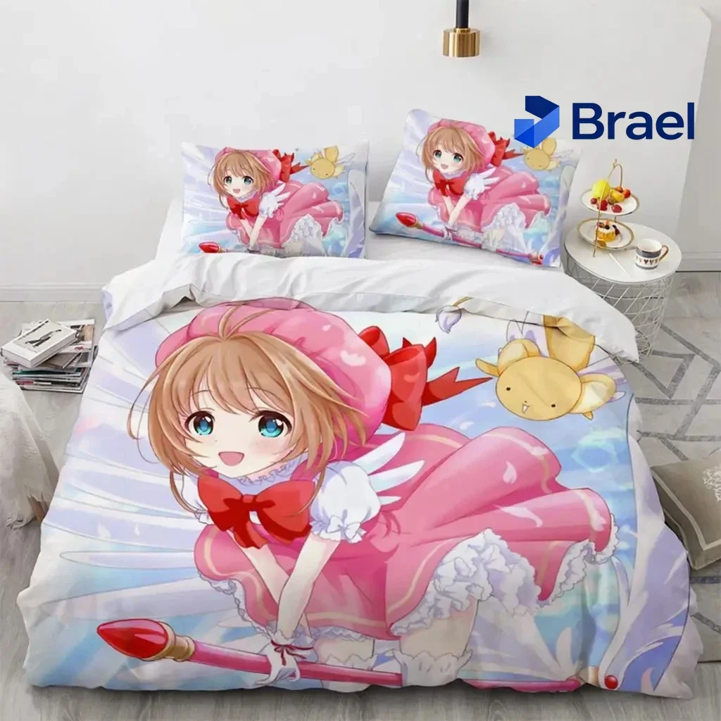 Exquisite Anime Cardcaptor Sakura Bedding Set,Duvet Cover Comforter Bed Set Quilt Cover Pillowcase,King Queen Twin Size Boys Gir