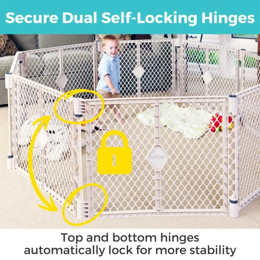 Patio de juegos para bebés Superyard: parque infantil independiente de 8 paneles para uso en interiores o exteriores que incluye hasta 34,4 pies cuadrados y 26 pulgadas