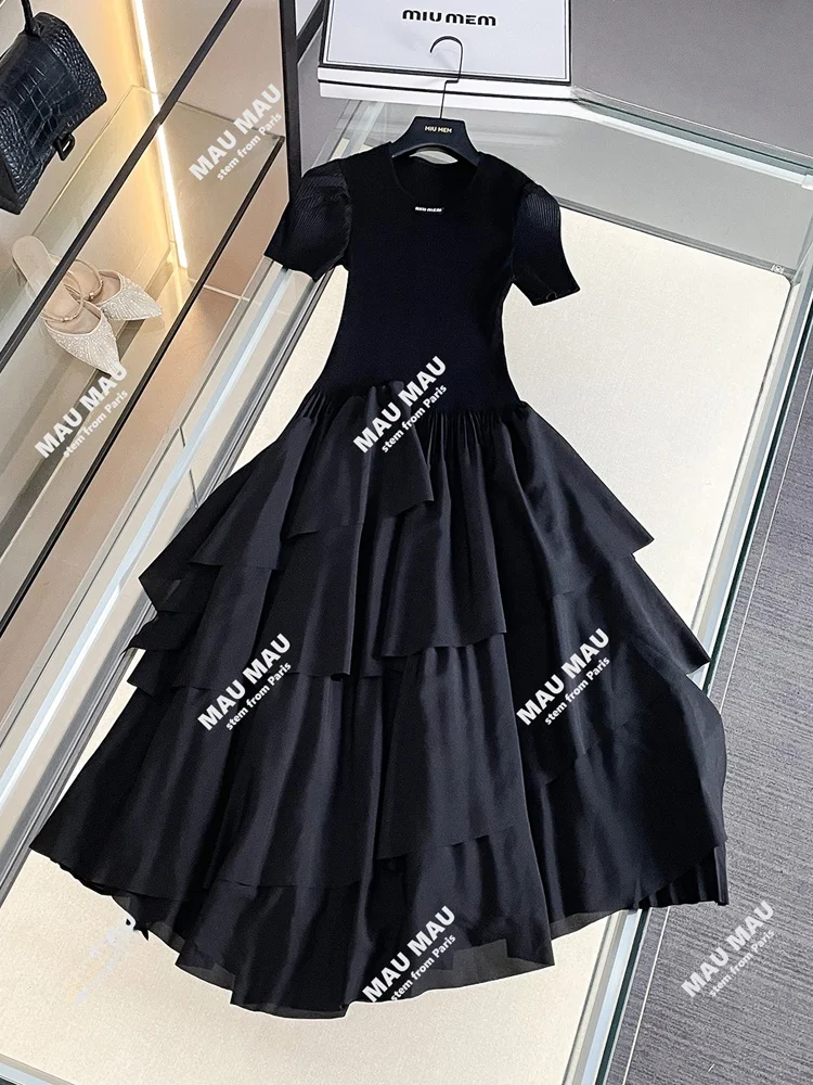 

South Oil High-End Women's Long Asymmetrical Bubble Sve Cake Dr Summer 2025 Hepburn Sle Commute Simple Splice High Waist