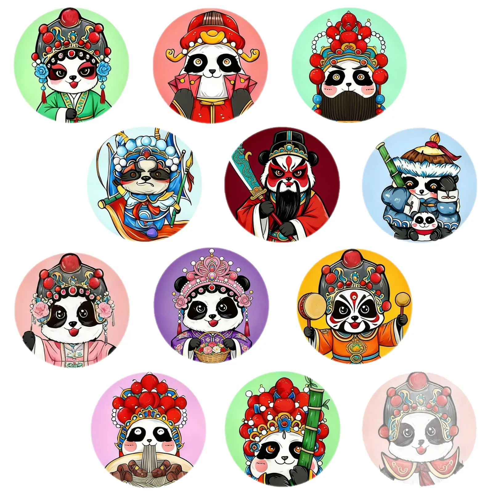 Peking Opera Panda Glass Fridge Magnets Chinese Traditional Opera Style Cute Panda Soft Magnetic Refrigerator Stickers Home Dec