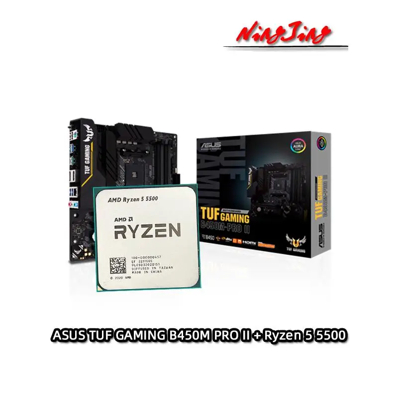 Go! AMD Ryzen 5 5500 R5 5500 CPU + ASUS TUF GAMING B450M PRO II Motherboard Suit AMD B450 DDR4 Socket AM4 All new but without