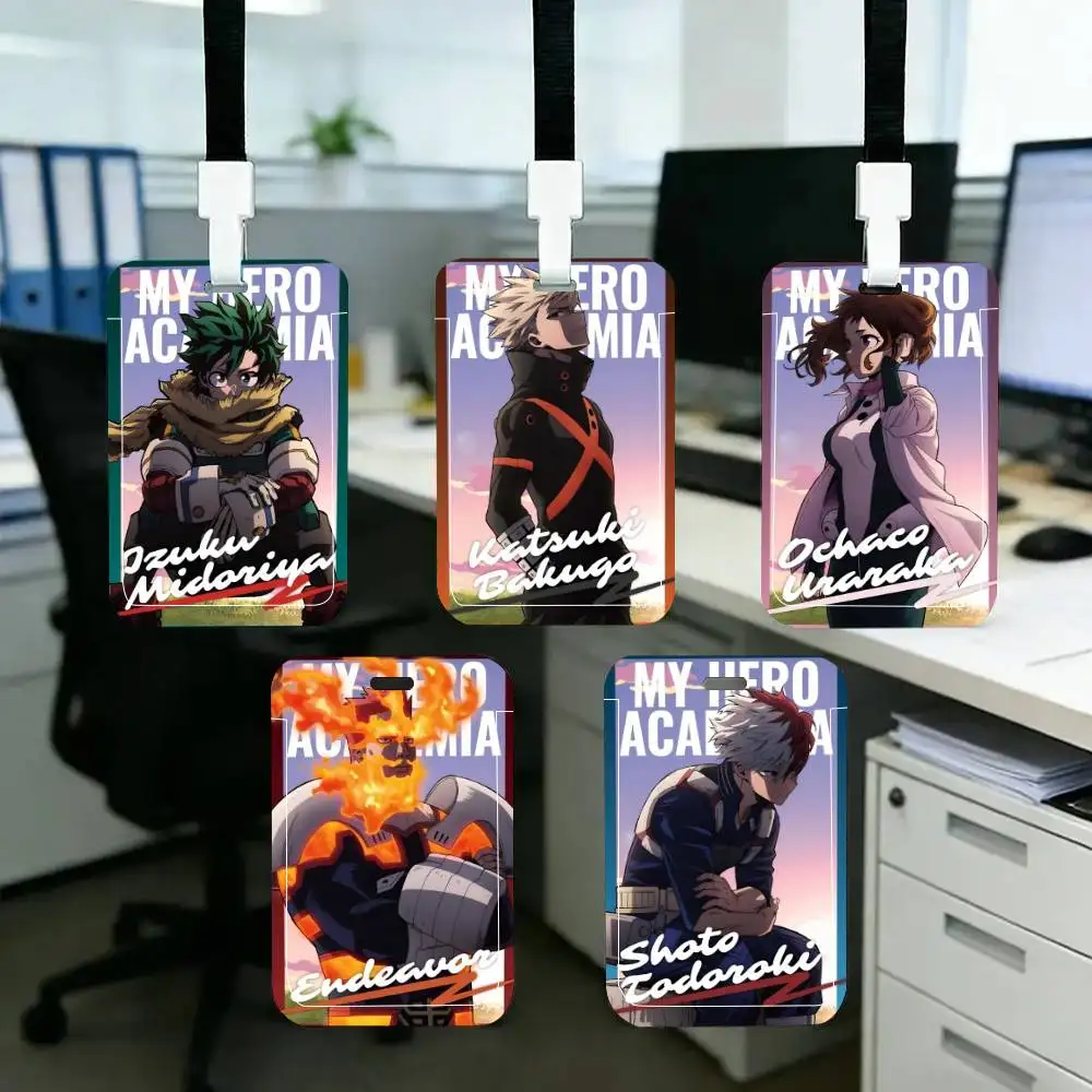 

Anime M-My Hero Academia ID Card Holder Neck Strap Pendant Door Badge Holder Lanyards Keychain Work Credential Case Gift