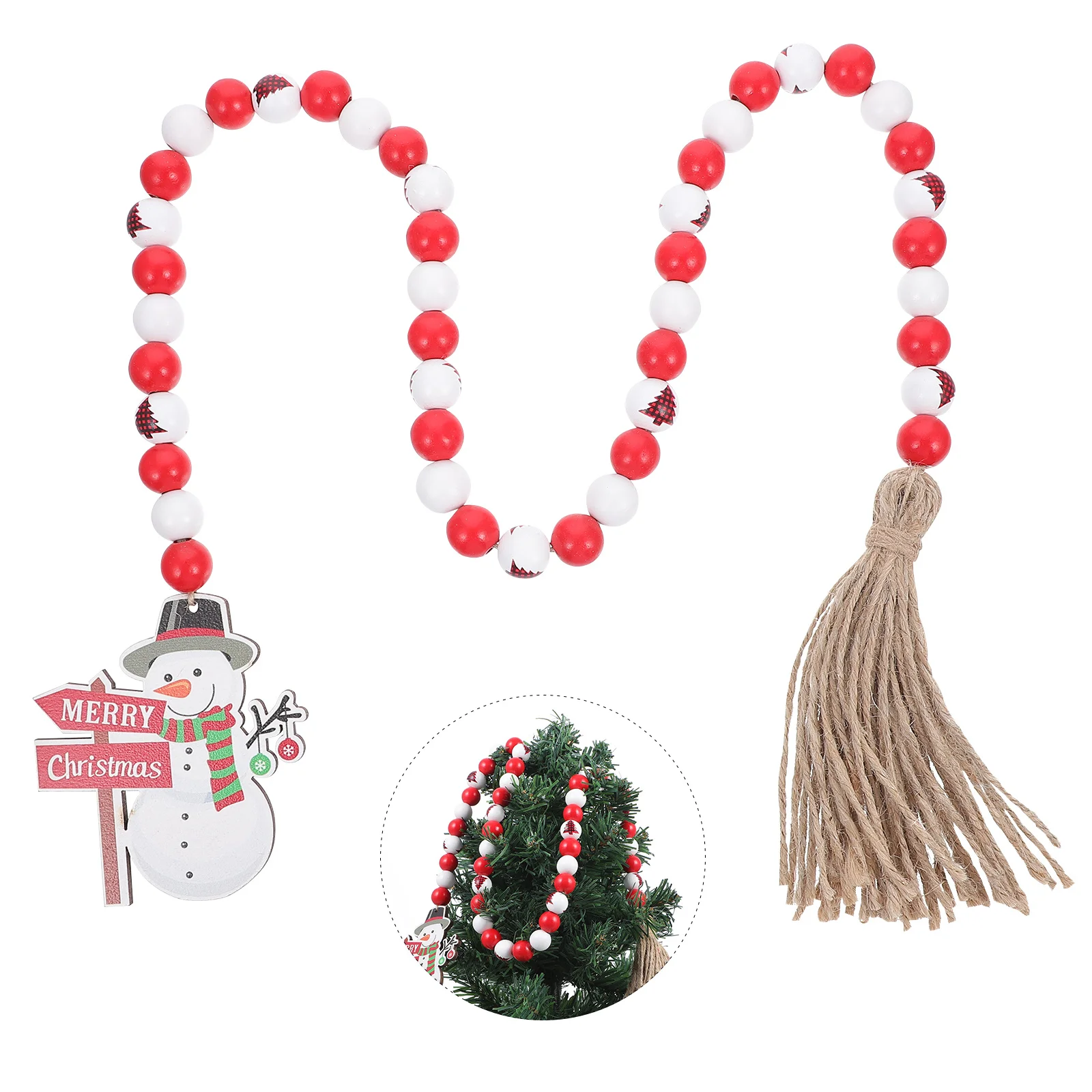 

Christmas Bead String Wooden Beaded Pendant Cartoon Snowman Design Environmental Decorations