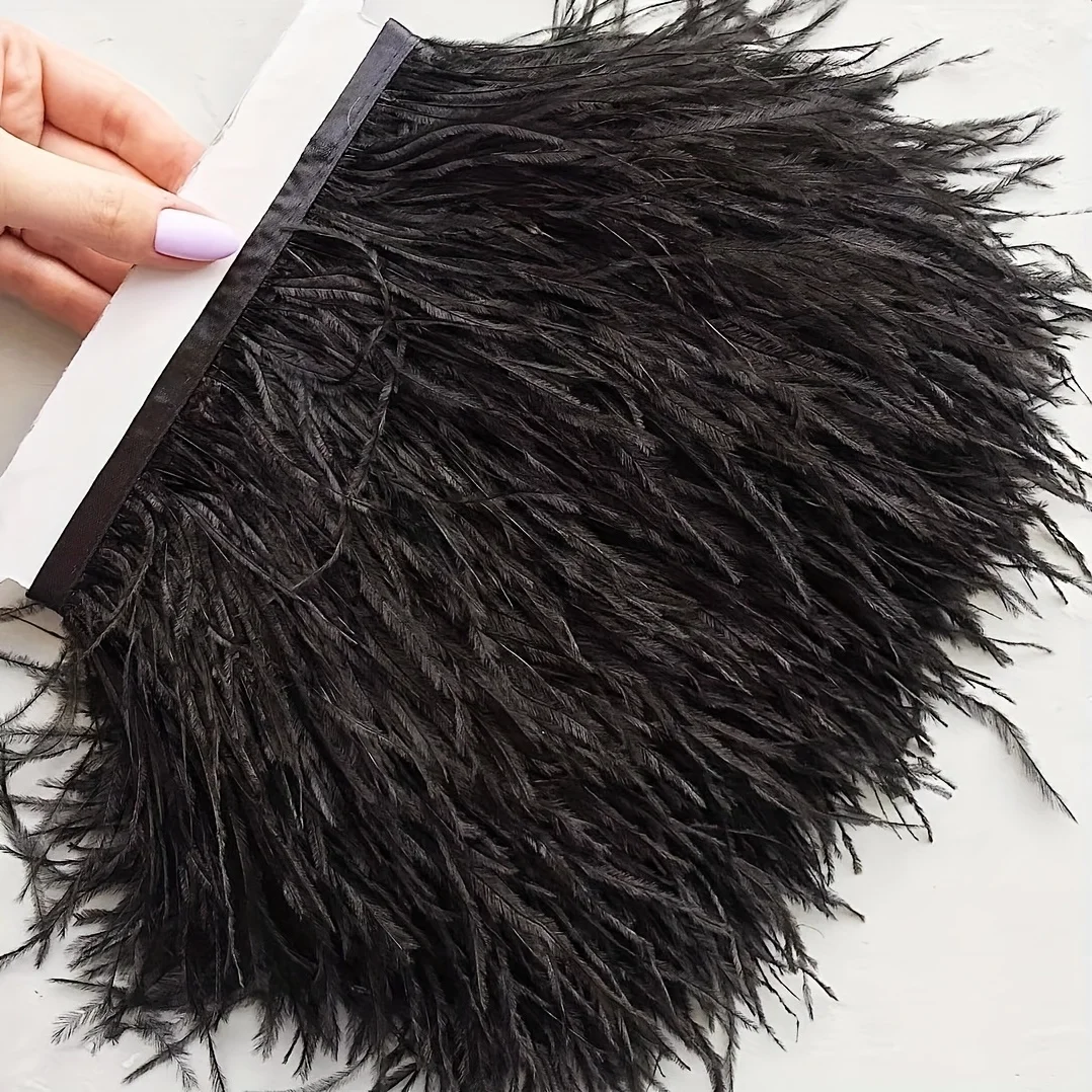 Black Ostrich Feather Trim Fringe 5Meter 8-10cm for Sewing DIY Ribbon Dress Clothes Wedding Party Decoration Crafts