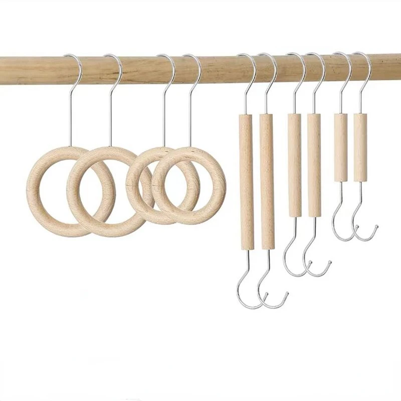 Creative Hangers Wood Circular Ring Scarf Display Tools Clothes Shop Decoration Socks Bags Hanging Rack Clips Combination Hooks