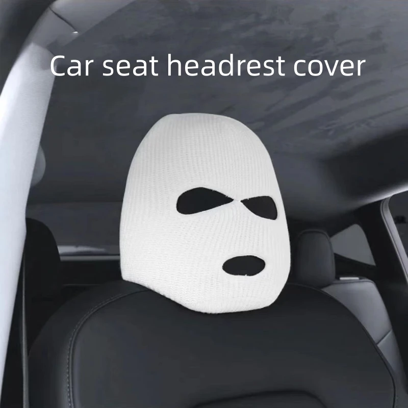 Spoof Car Seat Cover Masked Person Knitted Headgear Halloween Headrest Cover Decoration Car Anti-theft Warning Accessories