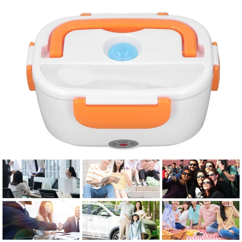 Portable Multifunctional Orange Electric Lunch Box Split Mini Food Heater 100-240V EU Plug For Home