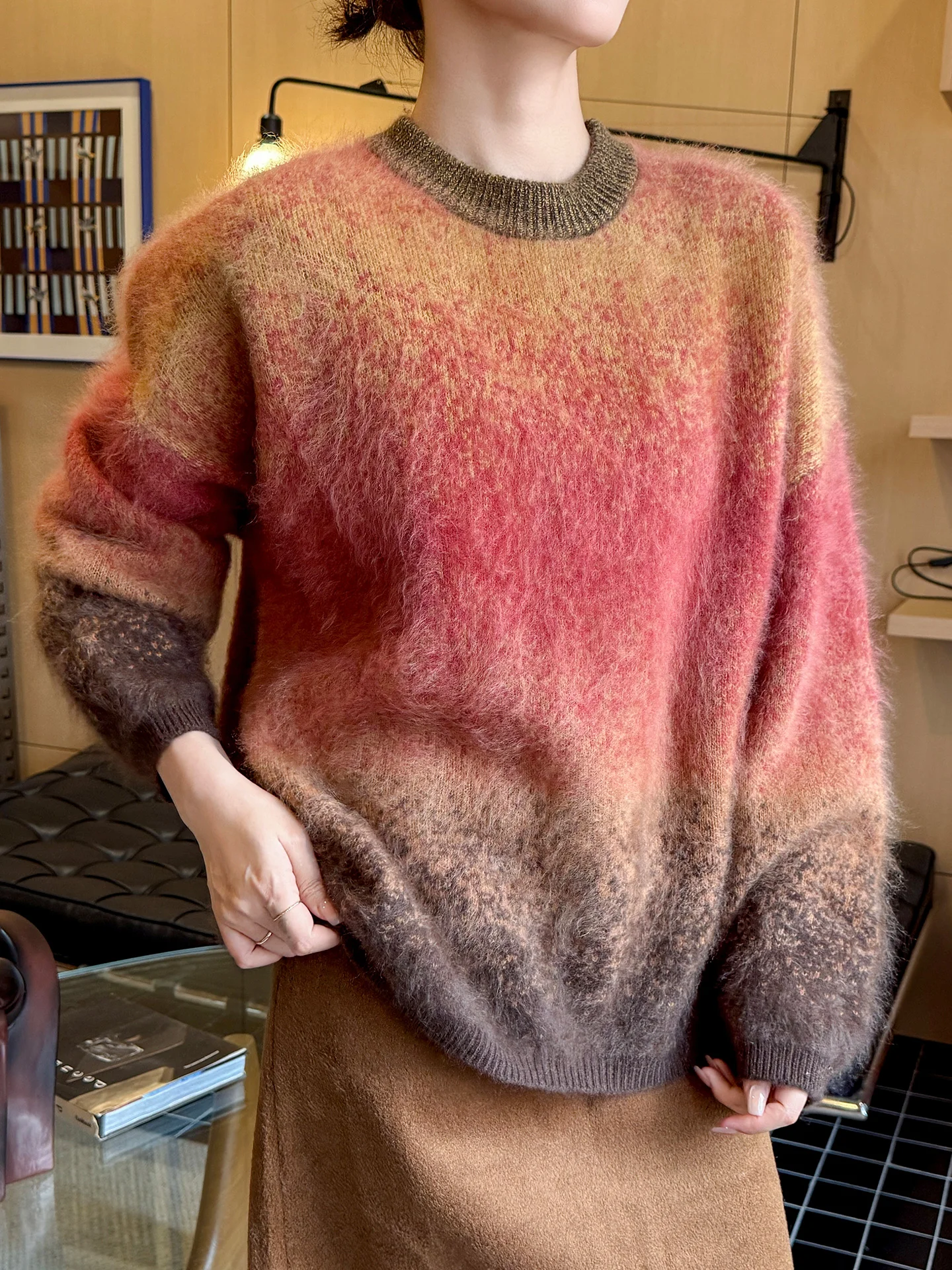 New Brushed Merino Wool Blend Women's Sweater Autumn Winter Female Knit Oversize Pullover Long Sleeve Clothing Top Cashmere Coat