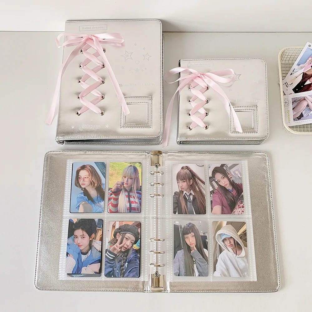 MINKYS Pink Silver PU Leather A7/A5 Kpop Photocards Collect Binder idol Photo Card Book Idol Storage Album Stationery