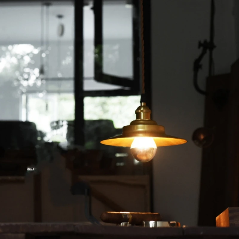 20CM Brass Pendant Lights for Dinning Living room Loft Industrial kitchen pendant lighting with copper Lampshade fabric wire