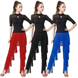 Pantalones de baile latino con borlas para mujer, pantalón profesional de baile de salón, negro, rojo, azul, con flecos para adultos, Rumba, Tango, Salsa, práctica